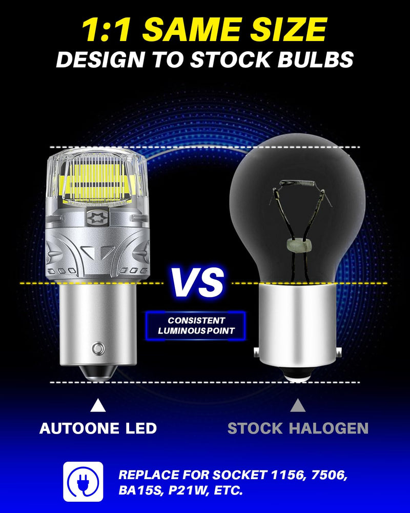 AUTOONE Upgraded 1156 LED Bulb White, 500% Super Bright, 7506 BA15S P21W LED Replacement with Projector for Backup Reverse Tail Brake DRL Signal Parking Lights, Pack of 2 1156/7506