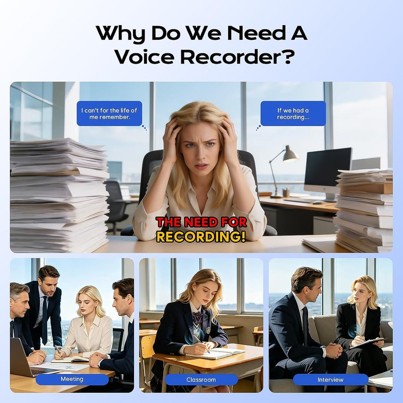 64GB Voice Activated Recorder Device - Qunifyed Digital Voice Recorder with AI Noise Reduction, Portable Recording Device for Meetings, Interviews, Lectures, Work 64.0 GB