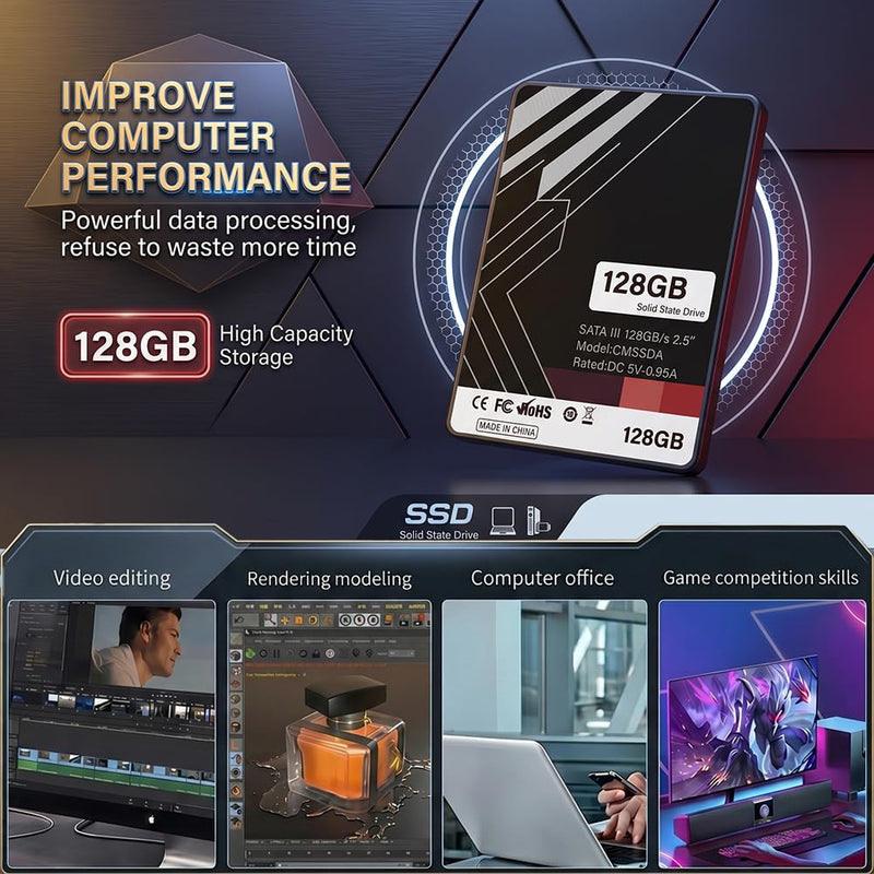 128GB Internal SSD SATA III – 2.5" Solid State Drive, High-Speed Read & Write – Black Computer Memory Storage Upgrade for Laptop, Desktop PC(Style-B)