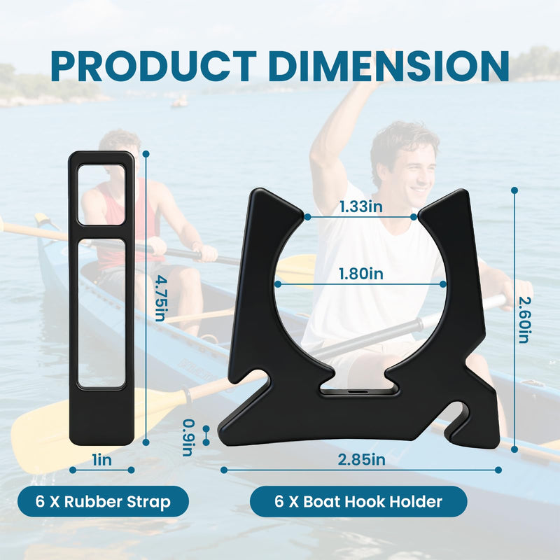 6 Pack Boat Hook Holder Replacement, Rubber Quick-Release Marine Clips, Fits Oars, Push Anchor Poles, Gaffs & Tools (3/4" to 2" Dia.), Spring Strap for SOF-LOC Style Mounts
