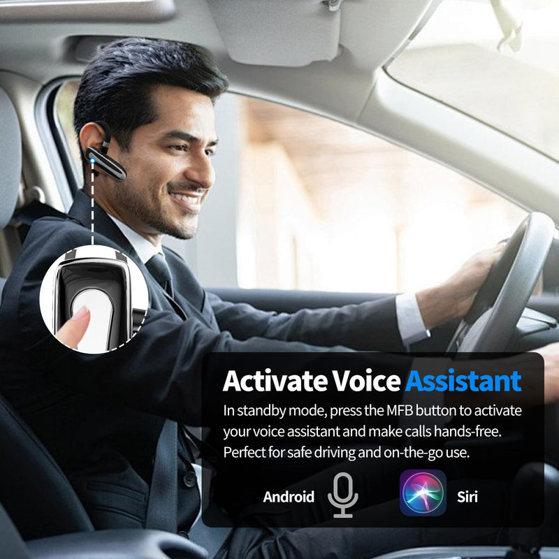Bluetooth Earpiece V6.1, Wireless Handsfree Headset with Mic, CVC8.0 Noise Canceling for Calls Business Single-Ear Earphone, 24 Hrs Driving Headset for Android, iOS, Laptop, Office, Truck Driver Obsidian Black