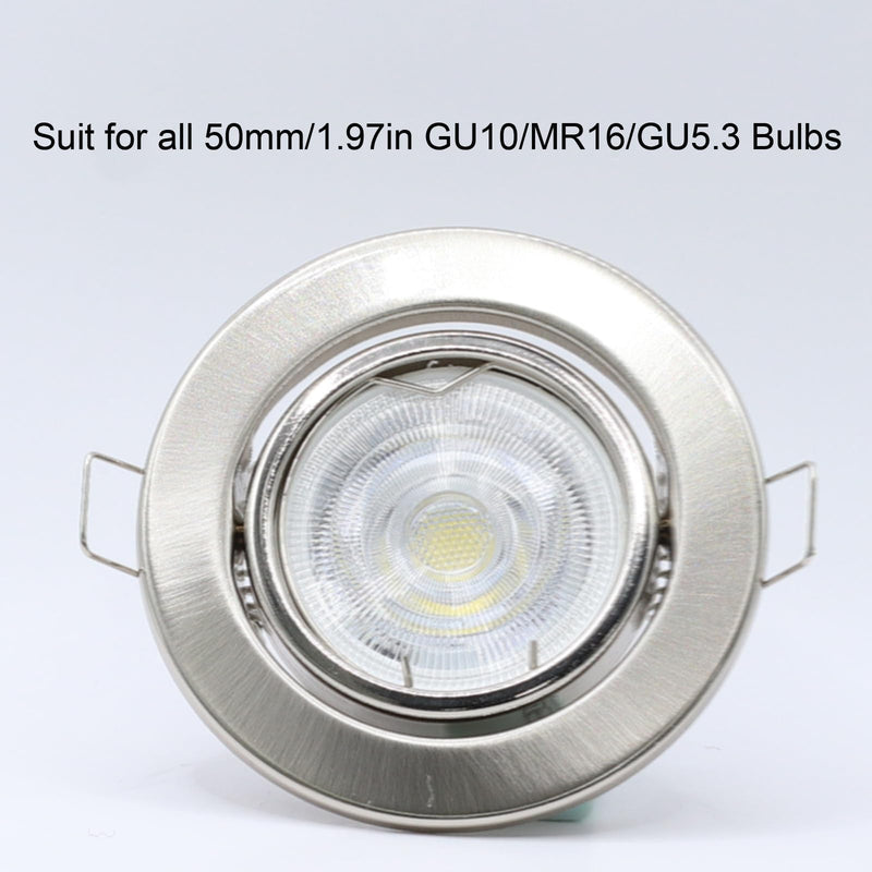 10 Pack Round Recessed Spotlights Trim Ring Fitting GU10 Light Mounting Frame with MR16 Lamp Holder for Ceiling Spotlight MR16 and 50mm Bulb Halogen Light Fitting Satin Nickel 1379MA-10pack