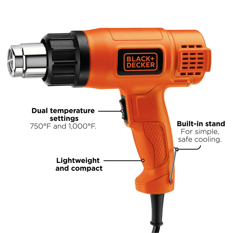 BLACK+DECKER Heat Gun for Crafts, Corded, Dual Heat Settings up to 1000 Degrees, 1350 Watt (HG1300) One Size