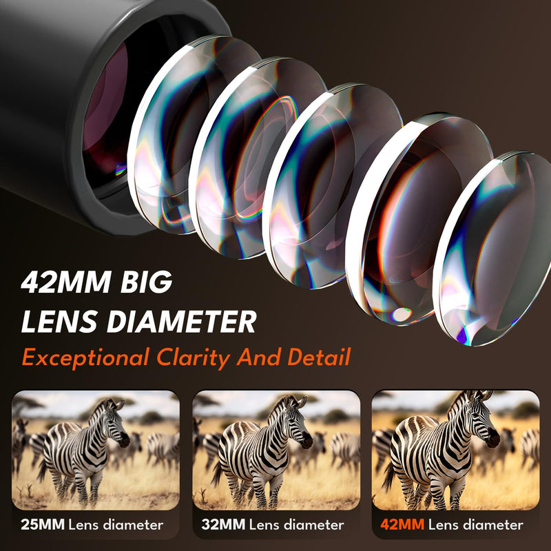 12x42 HD Binoculars for Adults & Kids High Powered Compact Binoculars with Low Light Night Vision for Bird Watching, Hunting, Cruise Travel, Camping, Hiking and Outdoor Sports, Gifts for Men