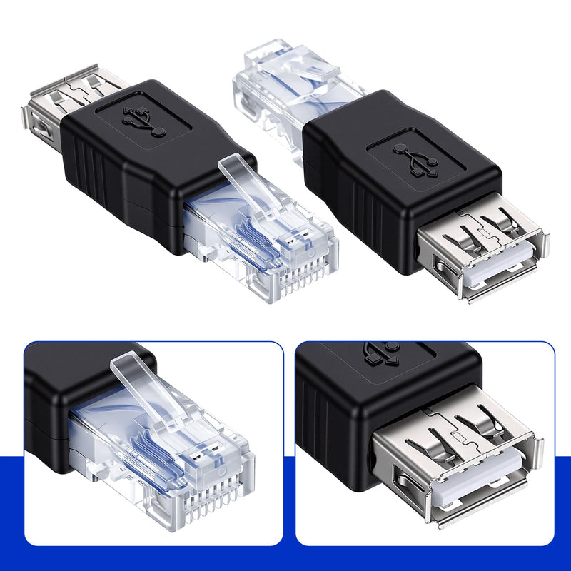2PCS Ethernet to USB Adapter, RJ45 Internet Male to USB Female Connectorusb toPhone Jack Adapter for Computer Camera/Router/Modem/Surveillance Camera with Network Function