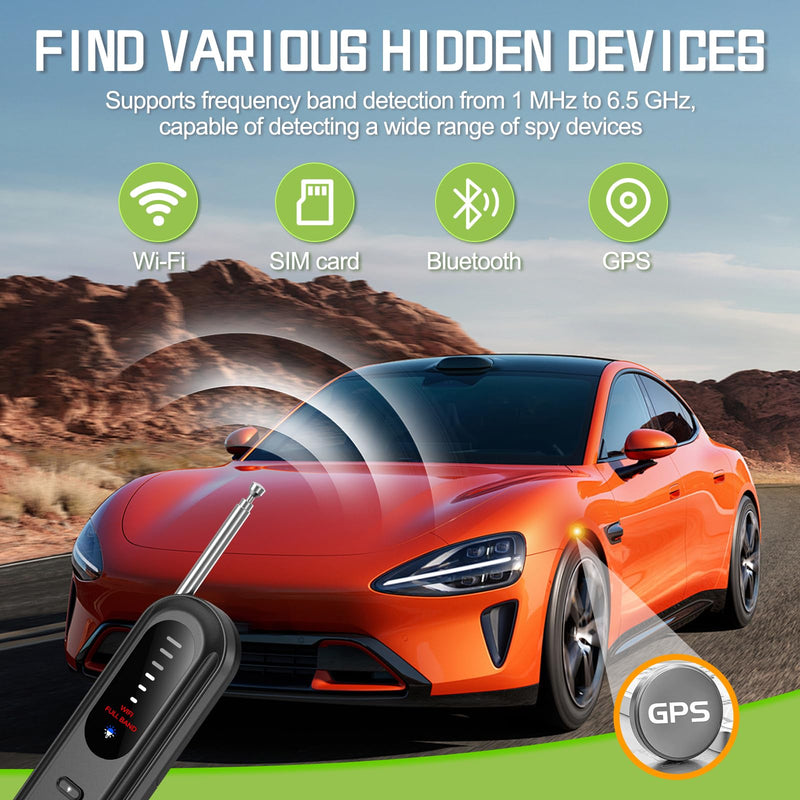 Hidden Camera Detector Travel, Bug & Spy Camera Detector,GPS Tracker Car | RF Bug Scanner, Anti-Spy Finder,5 Levels,3 Modes,Covert Device Sweep with Instant Alerts Privacy Protection,Portable Safety Medium