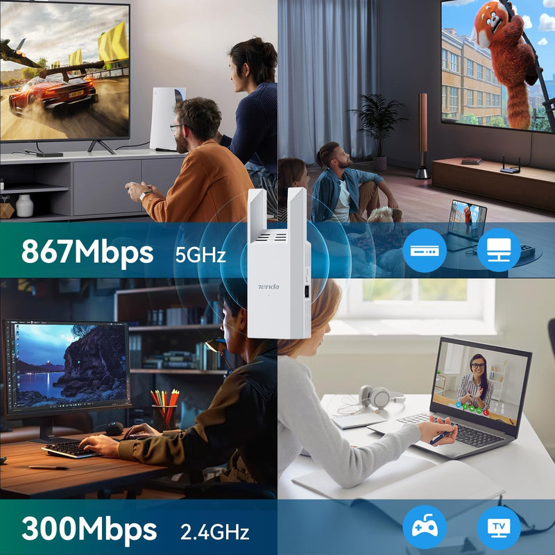 Tenda WiFi Range Extender AC1200 - WiFi Extender with Gigabit Ethernet Port, 1.2Gbps Home Signal Booster, Dual Band, Up to 1600 Sq & 32 Devices (A18Pro) A18Pro