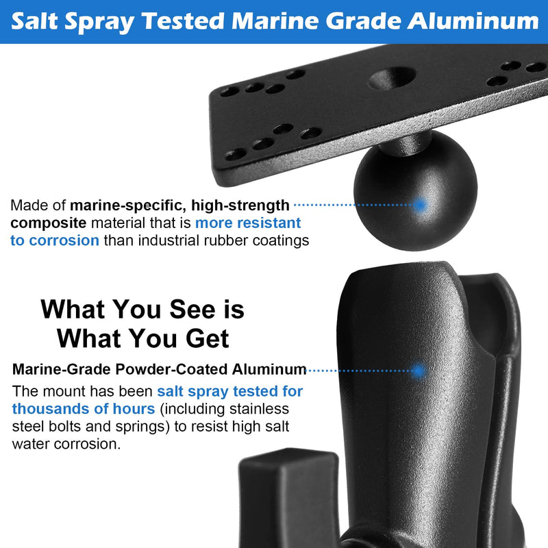 Aluminum 1.5" Ball Fish Finder Mount for Hummingbird Helix 5,7, etc., C Size Universal Marine Electronics Bracket, Compatible with RAM Mounts, Arkon, iBolt and More