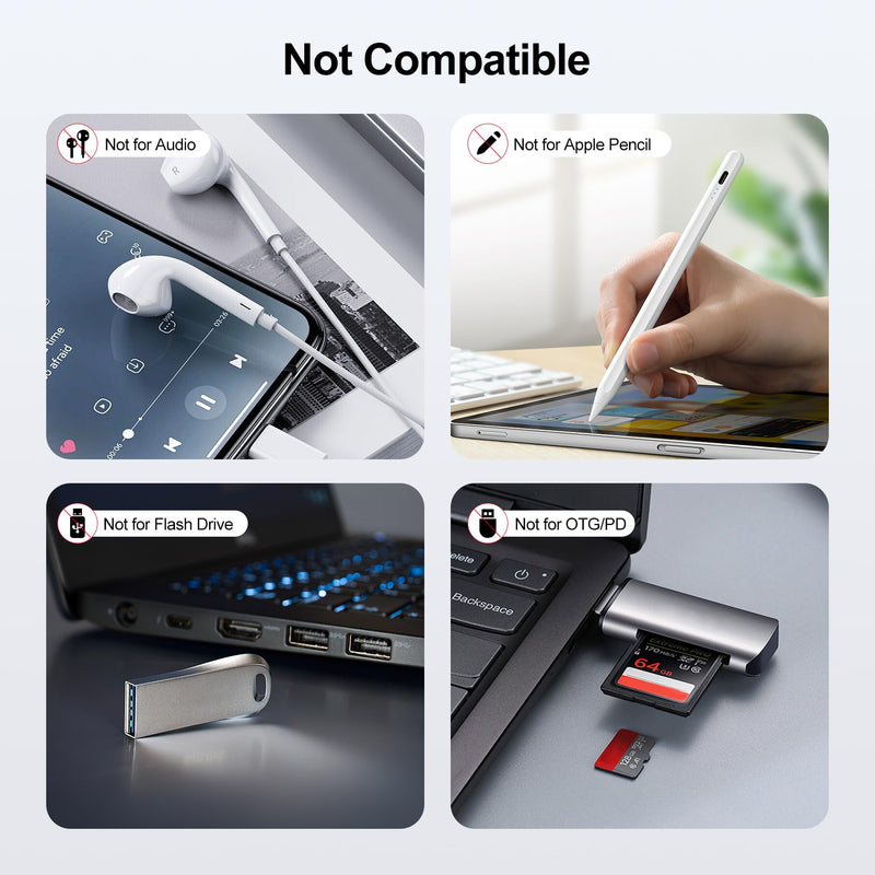 Adapter Compatible with Lightning to USB-C(2-Pack) | Supports 480Mbps Data Transfer, 27W Charging, [Audio not supported] Metal housing for Excellent Heat Dissipation - Silver Lightning female– USB-C male