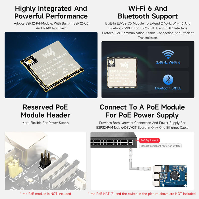 Waveshare ESP32-P4-Module High-Performance Development Board, Based On ESP32-P4 and ESP32-C6, Supports Wi-Fi 6 and Bluetooth 5/BLE, Includes Speaker