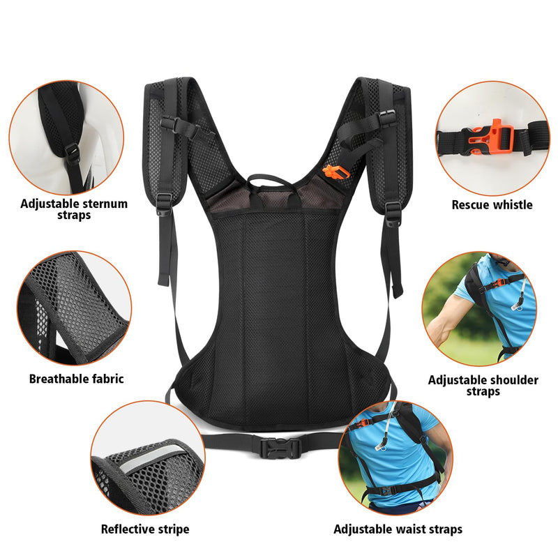 Hydration Backpack Hydration Pack Water Backpack with 2L(70-Ounce) Hydration Bladder for Men Women Kids for Running Hiking Biking Climbing Black