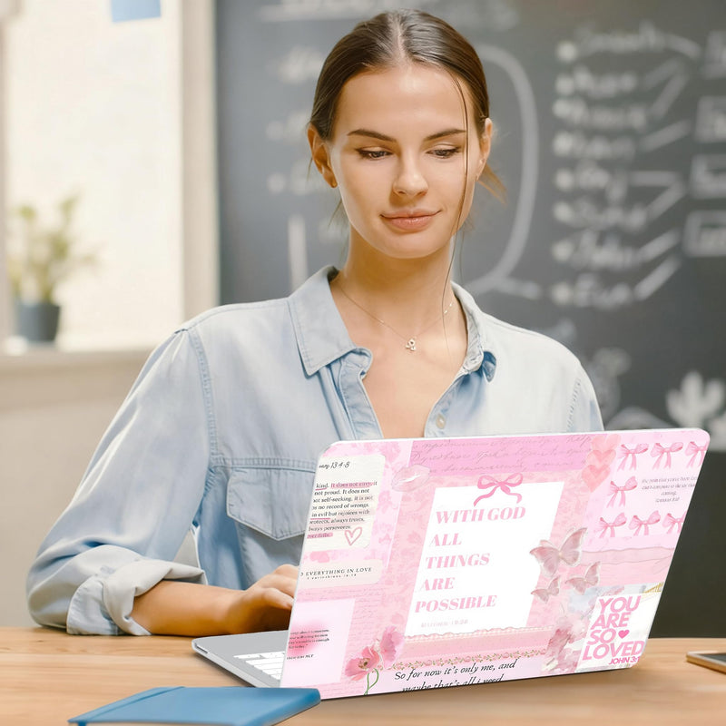 G JGOO Compatible with MacBook Neo Case 13 inch 2026 Release A3404 | Protective Plastic Laptop Hard Shell for Mac Neo Case with Keyboard Cover & Screen Protector, Pink Bow Butterfly Collage Pink Letter