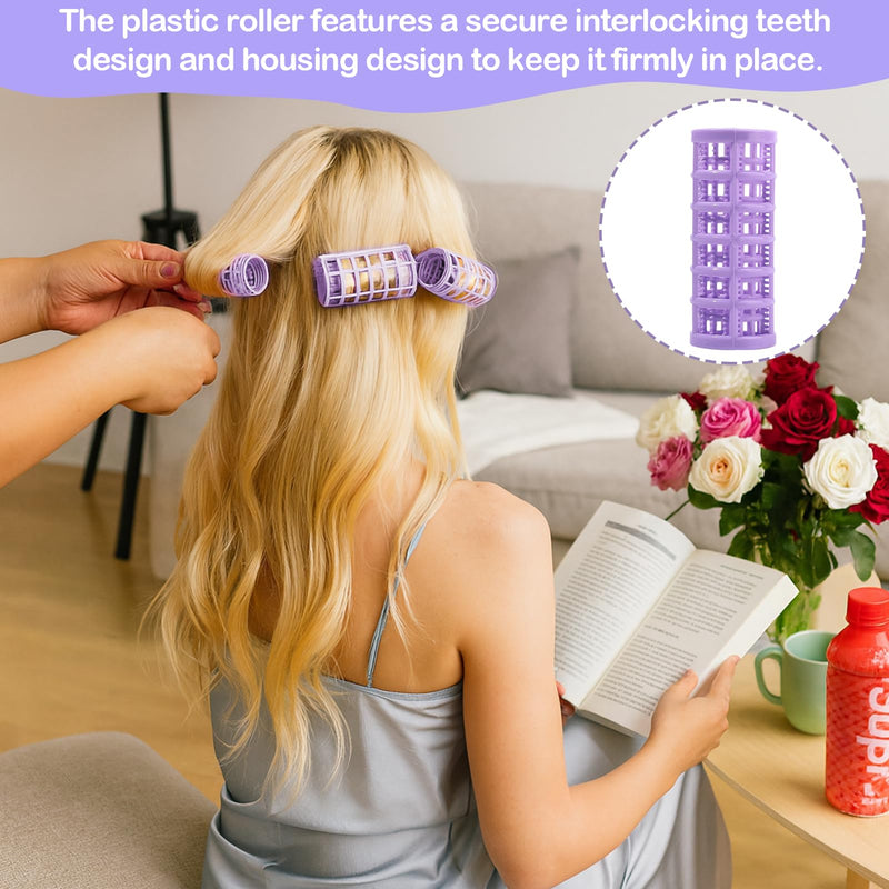24PCS Small Hair Rollers Set with Comb, Heatless Velcro Rollers for Hair Styling, Curlers for Short-Hair, Self Grip Plastic Rollers for Volume, Waves & DIY Salon Use
