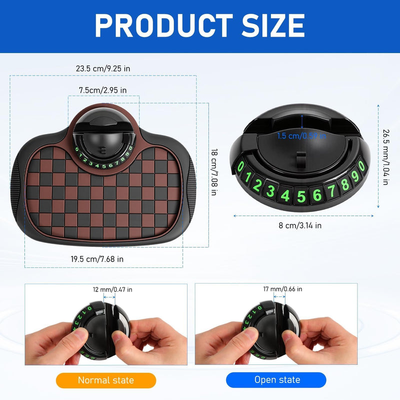 Brand Car Dashboard Non-Slip Mat, 360° Rotating Phone Holder, Anti-Skid Pad for ATV SUV Truck, Storage Organizer with Parking Number (Black) Black