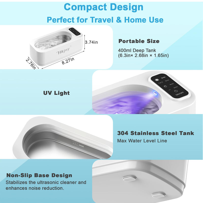 Ultrasonic Jewelry Cleaner, 55KHz 400ml Ultrasonic Cleaner with 4 Cleaning Modes & LED Light, Ideal for Jewelry Cleaner, Eyeglasses, Rings, Retainers, Silverware, Watches and Small Valuables