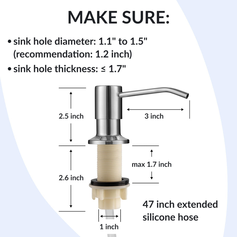 Soap Dispenser for Kitchen Sink,Chrome Stainless Steel Countertop Dish Sink Soap Dispenser Pump with 47 '' Extension Tube kit Chrome