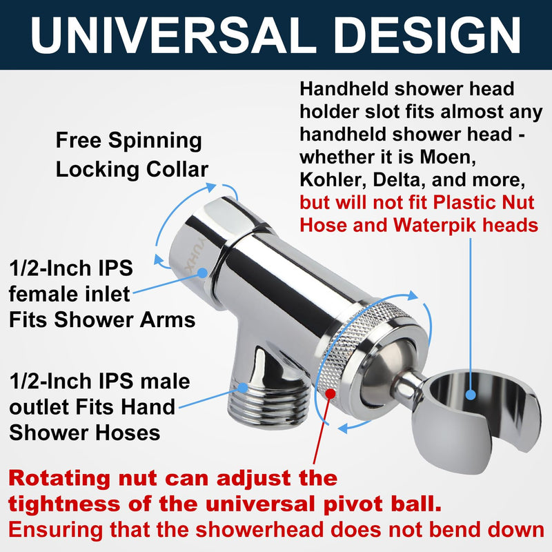 Shower Head Holder All Metal, Brass Adjustable Shower arm Bracket for Handheld, Hand held Showerhead Holder (B-Style Shower Arm Mount Premium Chrome B-Style Chrome