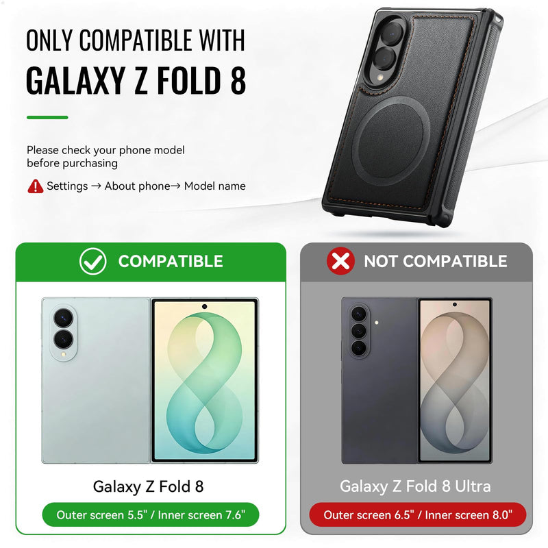 Vinich for Samsung Galaxy Z Fold 8 Magnetic Case Compatible with Magsafe | Durable PU Leather, Slim Fit, Shockproof Protective Phone Cover for Galaxy Z Fold 8 Wide, Black for Galaxy Z Fold 8 - 7.6"