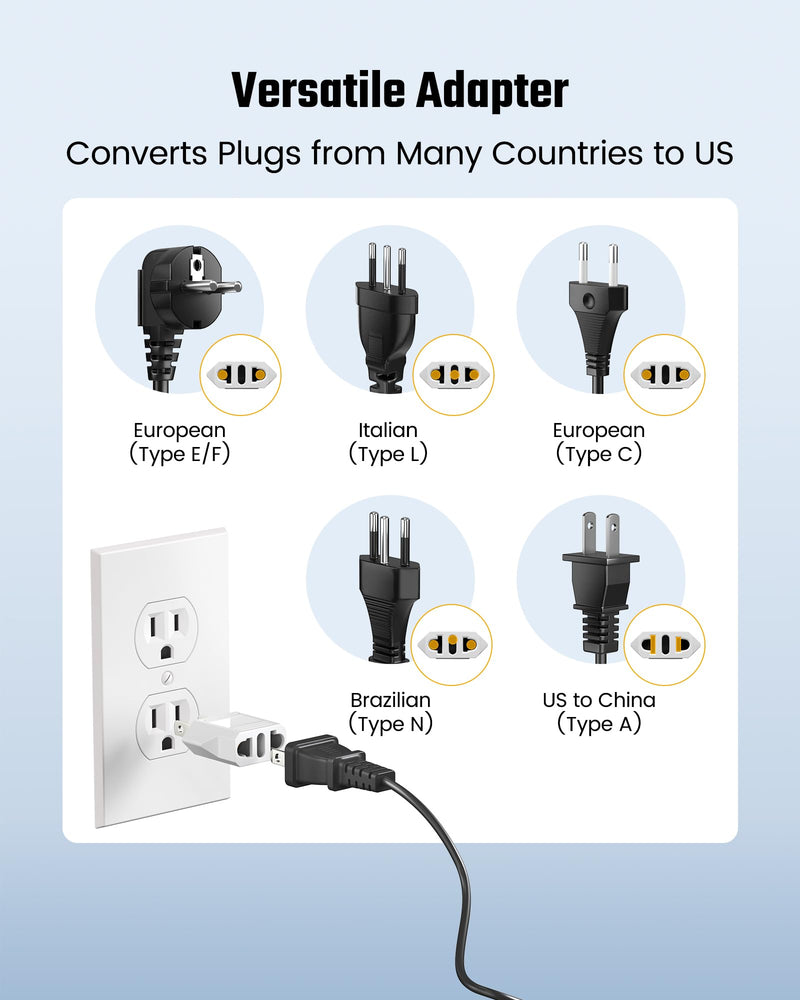 European to US Plug Adapter, SUPERDANNY EU to US Plug Adapter Converts 2-Prong Type A for Plugging in Type C, E, F, L, N Plugs, 660W 6A Max 110-250V Travel Plug for Europe to USA, White, 4-Pack White (4 Packs)