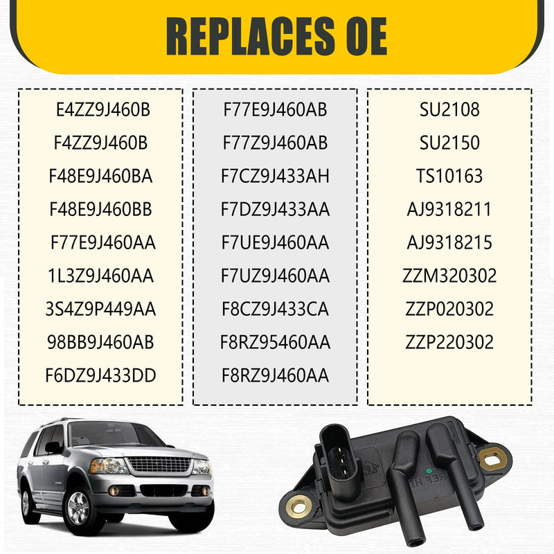 EGR Valve Pressure Sensor DPFE15, F77Z9J460AB, VP8T - Compatible with F0rd F-150 F-250 F-350 Ranger, Lincoln Town Car, Mercury, Mazda B2500 B3000 - Replaces 1L3Z9J460AA