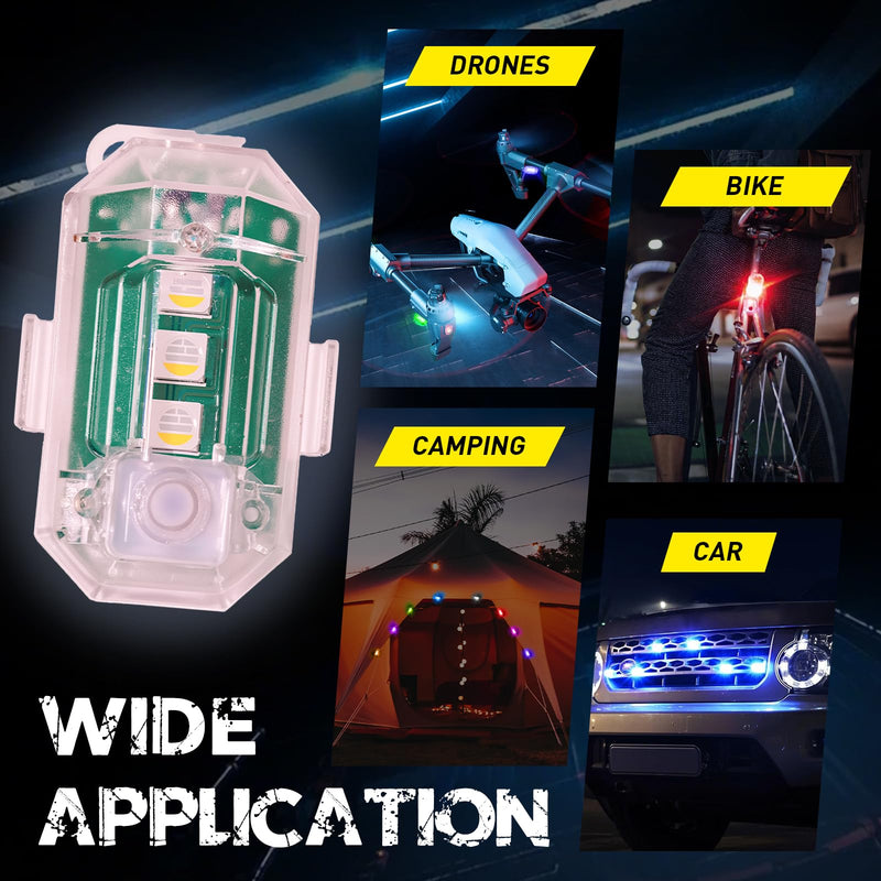 8Pcs Wireless LED Strobe Lights with Remote Control, RGB Led Aircraft Strobe Lights High Brightness 8 Colors Waterproof Anti-Collision Night Warning Lighting for Car Motorcycle RC Aircraft Bike