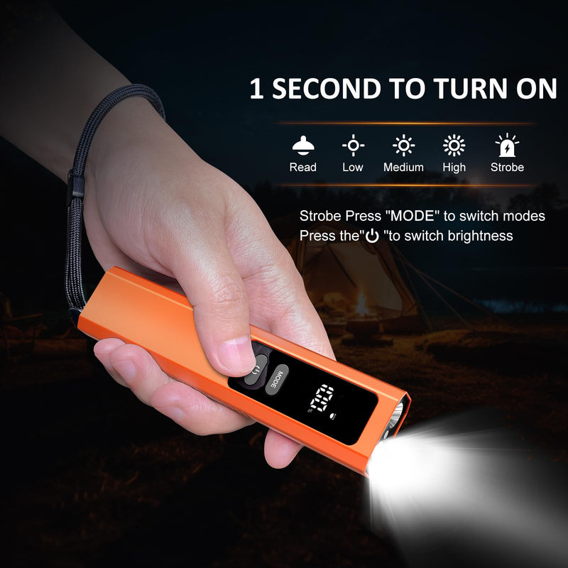 5-in-1 Rechargeable EDC Flat Flashlight, High Lumens Pocket Torch with White LED, Green, UV, Magnetic Base & Clip, Compact Flat Flashlight for Camping, Emergency, Work with Bag (Orange) Orange