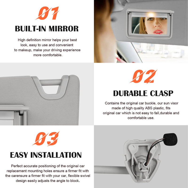 Gray Driver Left Side Sun Visor Replacement Compatible with 2013 2014 2015 2016 2017 2018 Nissan Altima Without Sunroof Replace 96401-3TA2A Grey