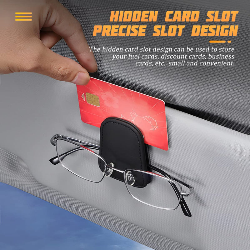 AICEL Sunglasses Holders for Car Sun Visor, Leather Eyeglasses Hanger Mounter, Magnetic Glasses Holder and Ticket Card Clip, Auto Interior Accessories Universal for SUV Pickup Truck Black/Leather