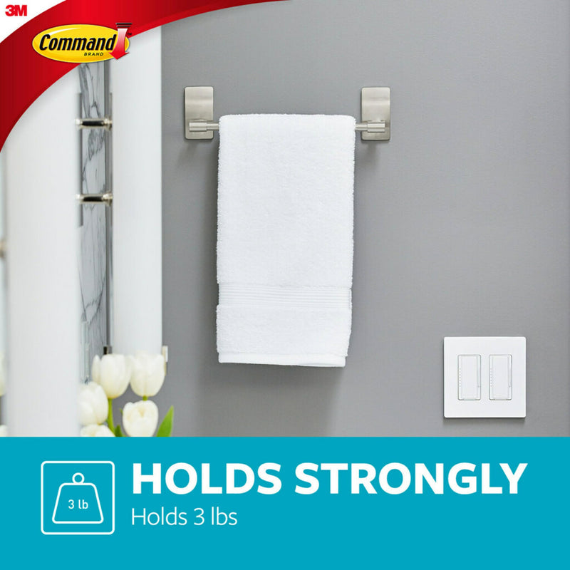 Command Towel Bar with Water Resistant Strips, Organize Your Bathroom, Easy to Open Packaging Satin Nickel 9 inches