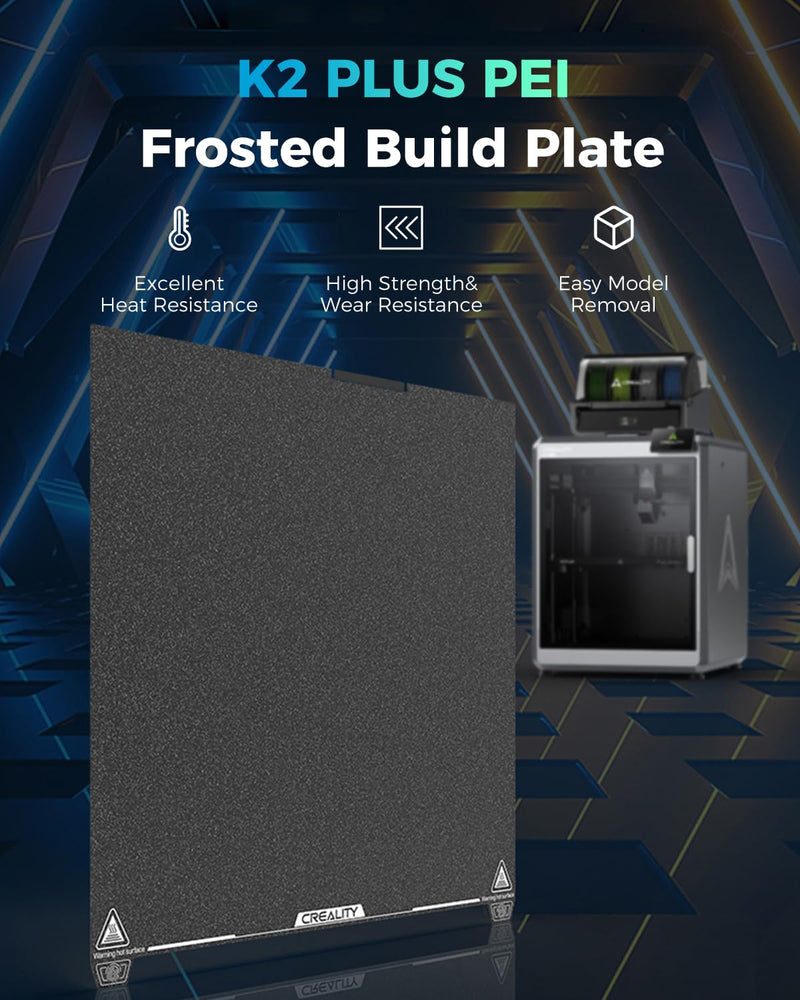 Creality Official K2 Plus Build Plate, 370x370mm Textured PEI Sheet Magnetic Flexible Removable Spring Steel Printing Plate 3D Printer Bed Plate (Without Magnetic Base) Textured Black