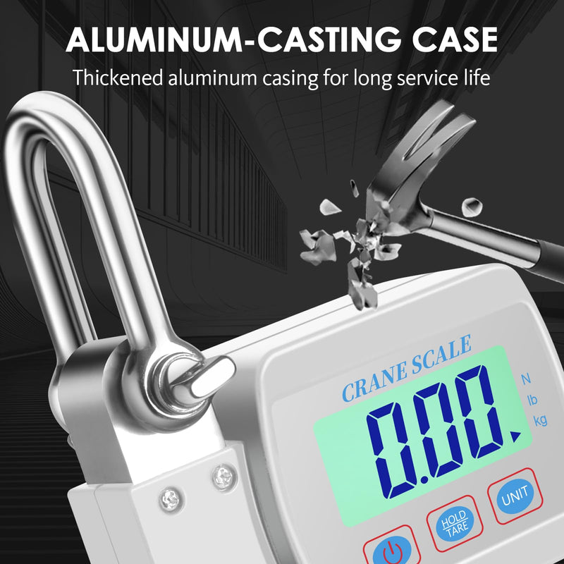 1100lbs 500kg Digital Crane Scale, Heavy Duty Hanging Scale with Backlit LCD, Tare, Unit Change Functions for Industrial Factory, Farm, Construction White