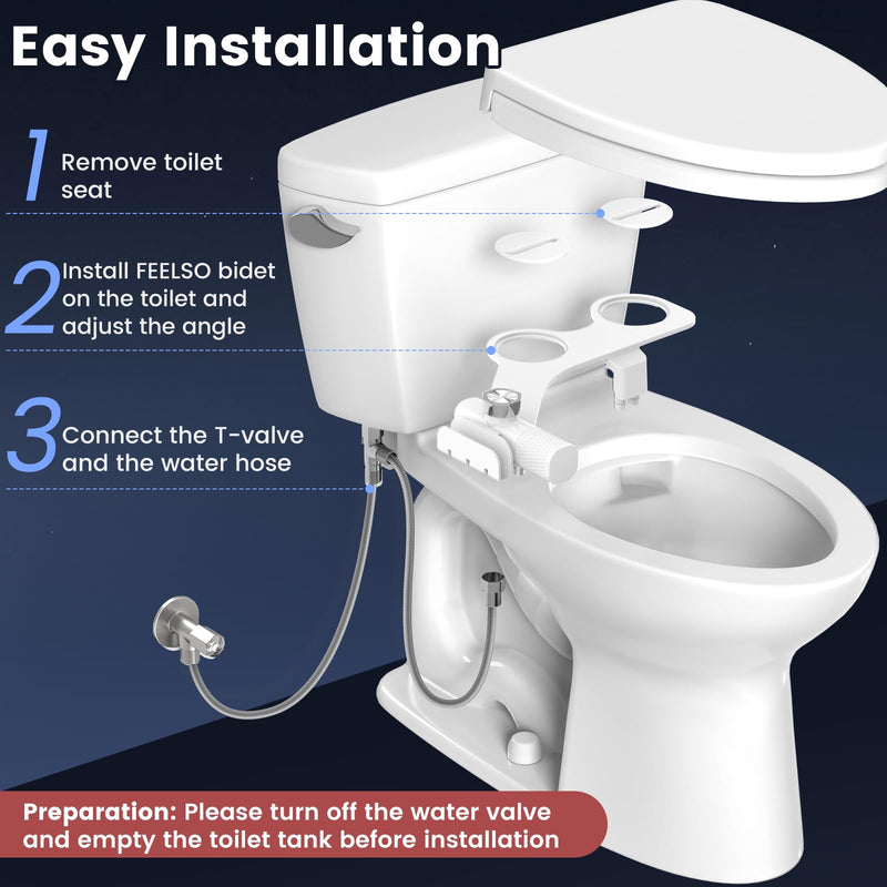 FEELSO Bidet Attachment for Toilet with Filter, Bidet Toilet Seat with Self-Cleaning Dual Nozzle (Frontal/Rear Wash), Ultra-Slim & Non-Electric Bidet Sprayer for Hard Water, Adjustable Water Pressure