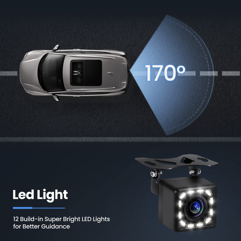 Car Rear View Camera Backup Reverse Camera HD 170° Wide Angle 12 LED Night Vision, for RV Trucks Trailer SUV