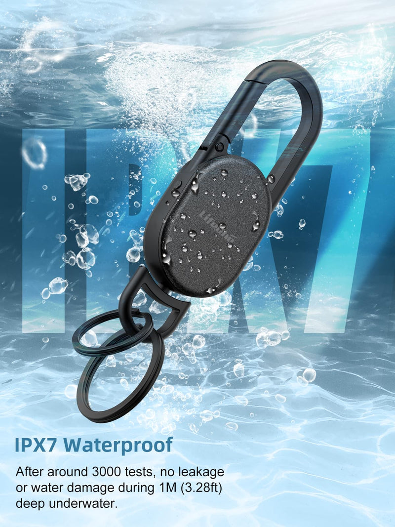 Keychain, Key Finder Built-in Anti-Loss Tracker, Heavy Duty Key Holder, Premium Stainless Steel Keychain Carabiner Car Key Chains with GPS Global Locator Tracking Waterproof Black