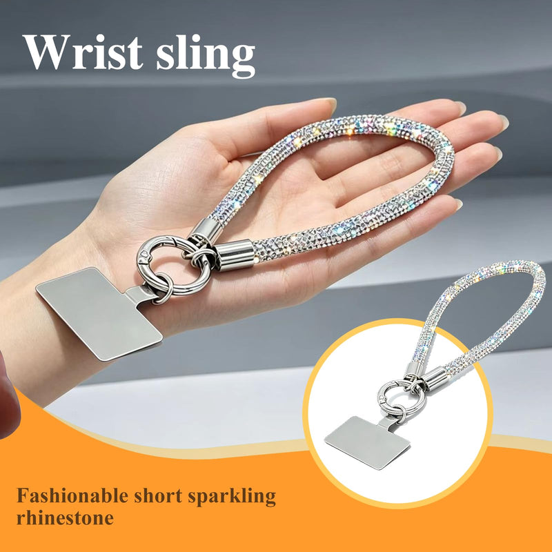 Diamond-Studded Cell Phone Strap Accessories Iridescent Silver