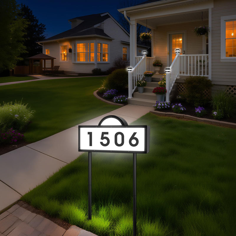 Solar Address Numbers for House, Lighted House Numbers with Cool Light & Warm Light, Solar Address Sign for Yard, IP65 Waterproof Address Plaque Wall Mounted & in Ground