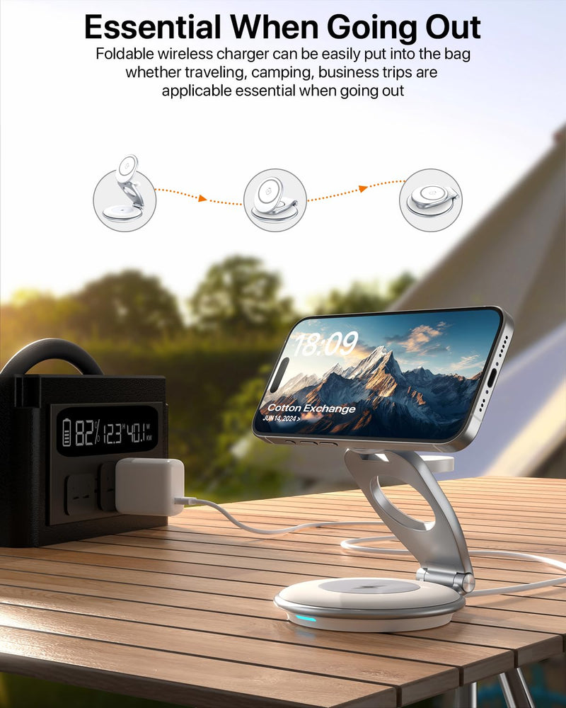 Wireless Charging Station for Apple Devices Travel Charging Station,Foldable for Magsafe Charger,3 in 1 Charging Station for iPhone 15/14/13/12 Series for Apple Watch & AirPods(30W Charger Included)