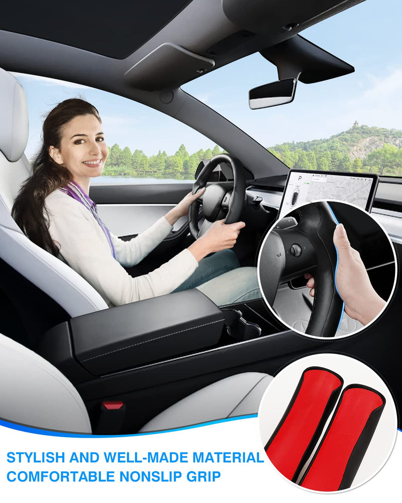  [AUSTRALIA] - Steering Wheel Cover for 2016-2026 Telsa Model 3/Y Highland/Juniper Accessories Steering Wheel Cover Protector Anti-Slip, Comfortable Grip, Breathable, Model 3/Y Accessories, Black Leather