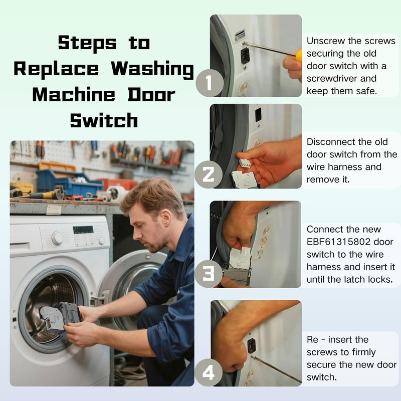 𝟐𝟎𝟐𝟓 𝐔𝐩𝐠𝐫𝐚𝐝𝐞 EBF61315802 Washer Door Lock Switch Compatible with LG & Kenmore Front Load Washers – Replaces MFG63099101 – Durable Replacement Part