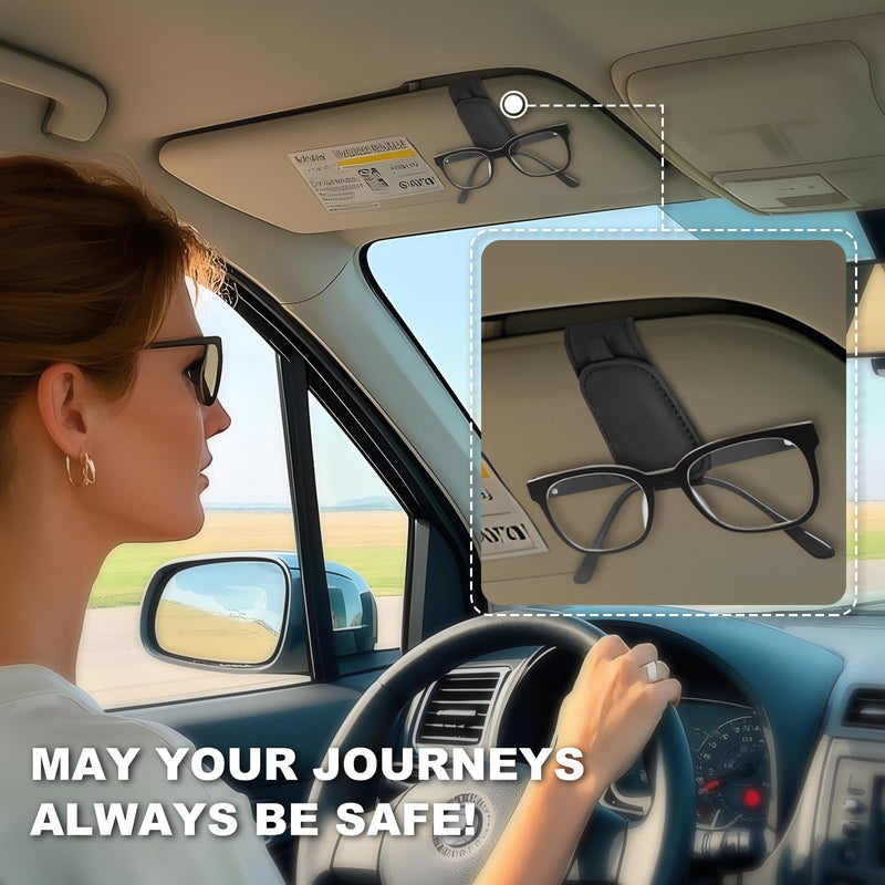 Teraves 2 Pack Sunglass Holder Clip for Car Visor, Upgrade Magnetic Leather Visor Sunglasses Clip, Easy to Hold Your Glasses Eyeglasses Solid Black