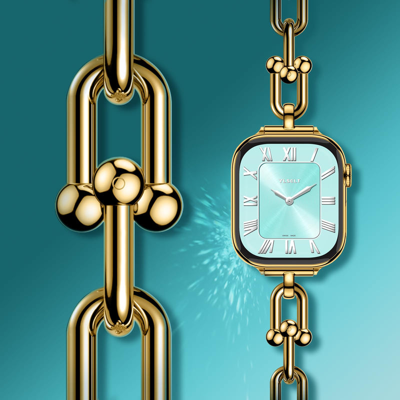 Slim Bracelet for Apple Watch Series 11-3 SE 3/2/1 Ultra Women iwatch Bands | U-Shaped Jewelry Design, Push-Button Drawstring Lock, Fits 38/40/41/42/44/45/46/49mm, Adjustable Length, Dressy Gift for Her Gold 38/40/41/42mm(Series 11/10)