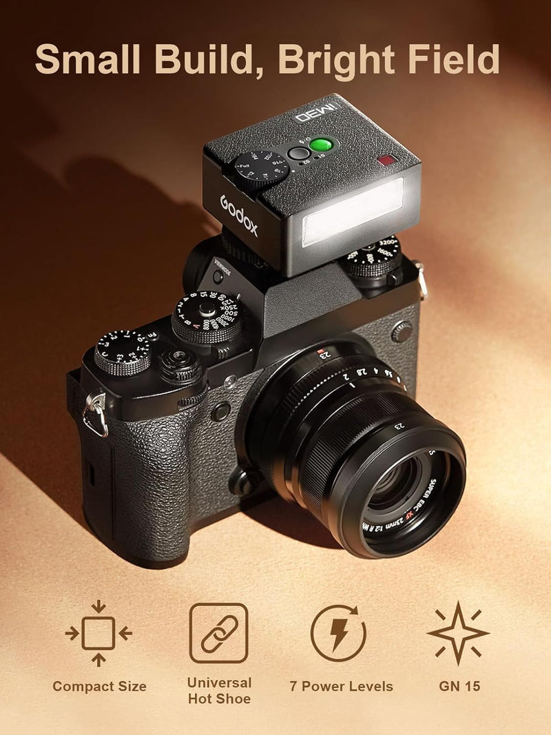 Godox Flash Godox iM30 Mini Flash - Camera Flash GN 15, 7 Power Levels, IM 30 Mini Manual Flash for Canon/Sony zv1/Sony zve10 /Ricoh gr3/Fuji f1-230 Full-Power Flashes/6500K±200K/3.6S Recycle