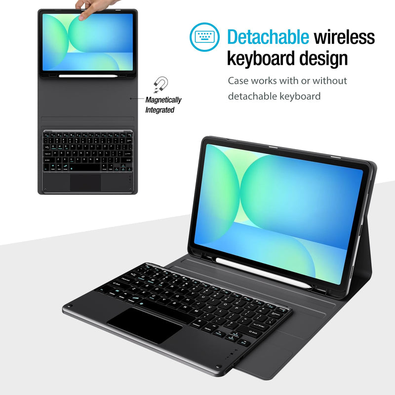 ProCase Keyboard Case for Galaxy Tab S10 FE/S10 Lite 10.9-Inch -Black | Fits Galaxy Tab S9 FE 10.9" & S9 11", Detachable Wireless Keyboard Folio Cover with Touchpad, Pencil Holder, Type-C Charging Black