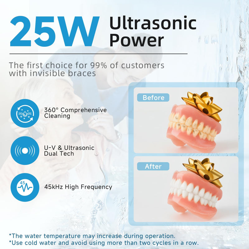 Ultrasonic Retainer Cleaner Machine, 45kHz Dental Cleaning Pod for Dentures, Jewelry, Toothbrush Heads, Mouth Guards, Aligners, Braces, 200ML Denture Cleaner 4 Modes & Digital Timer, Black