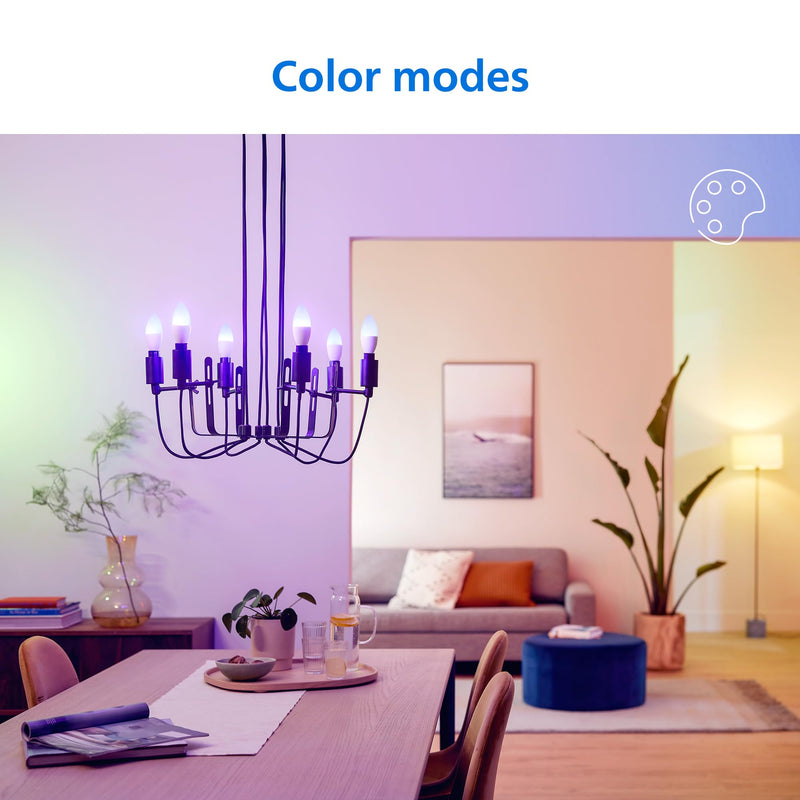 Philips Smart 40W B12 Color LED Smart Candle-Shaped Bulb 4-Pack- E12- Indoor - Connects to Your Existing Wi-Fi - Control with Voice or App + Activate with Motion - Matter Compatible