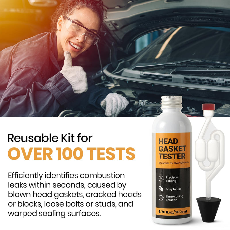 Calvana 6.76 fl. oz Head Gasket Tester Kit, 100+ Tests, Includes Rubber Stopper & Clear Tube, Quickly Detects Leaks for Most Engine Systems, Compatible with Cars, Trucks, SUVs