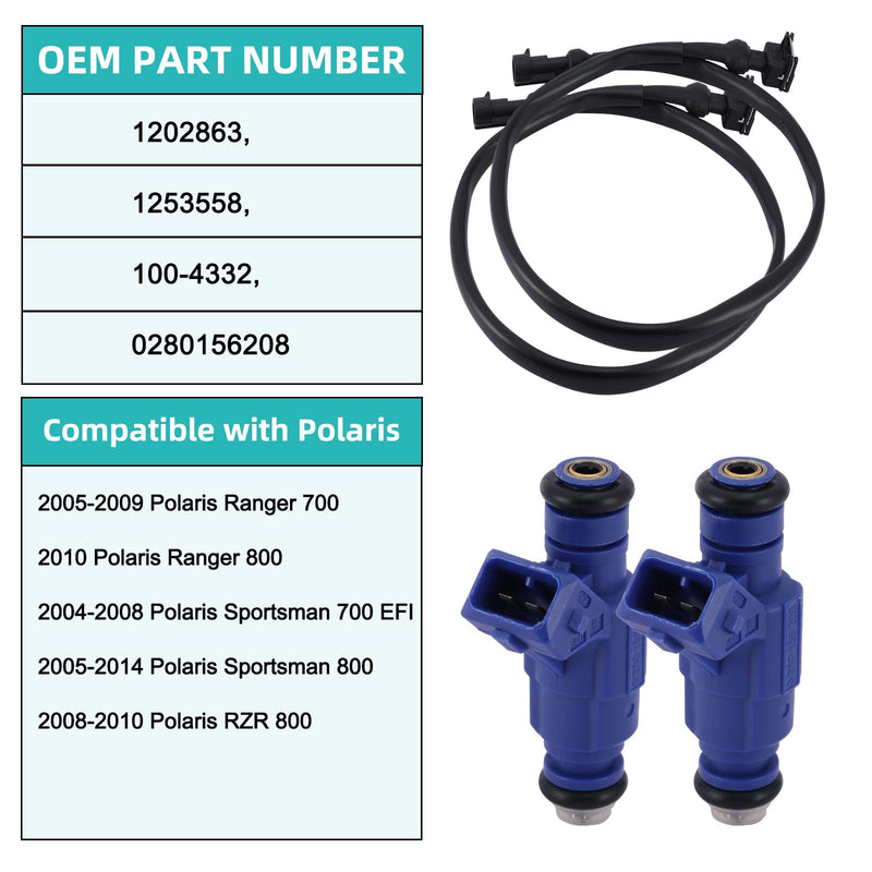 2PCS Fuel Injector Harness Set 0280156208 For Polaris Ranger 700 800 2006-2010,Ranger Crew 700 800 2008-2010,Ranger XP 700 800 2005-2010,RZR 4 800 2008-2010,Sportsman X2 700 800 1202863 1253558