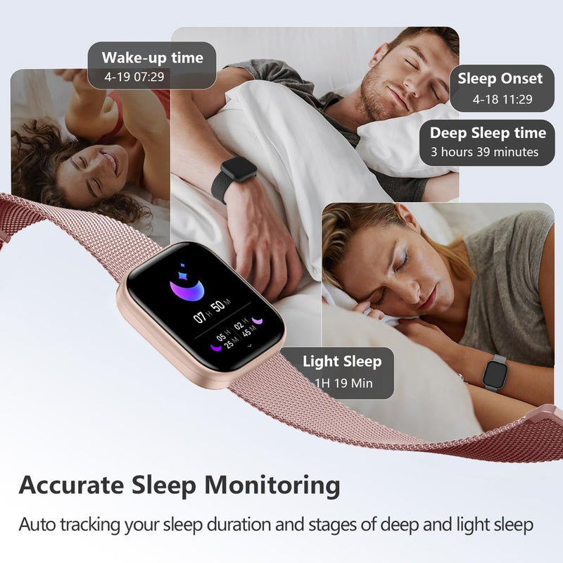 FITVII Health & Fitness Tracker (Answer/Make Calls), Smart Watch with 24/7 Heart Rate and Blood Pressure, Sleep Tracking, Blood Oxygen Monitor, 120+ Sport Modes Activity Tracker for Women Men Champagne Rose 1.85