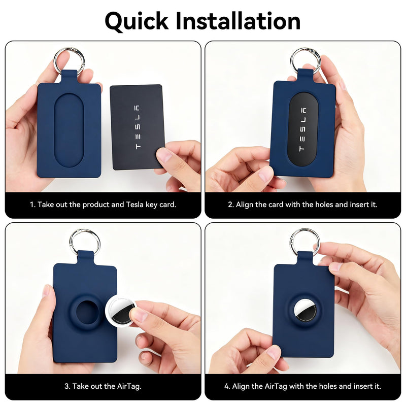 Card Holder for Tesla Keycard with AirTag Slot, Soft Silicone Key Card Protective Case Cover for Tesla Model 3 Y S X Cybertruck,Key Holder with Keychain Key Rings - 1 Pack,Blue blue