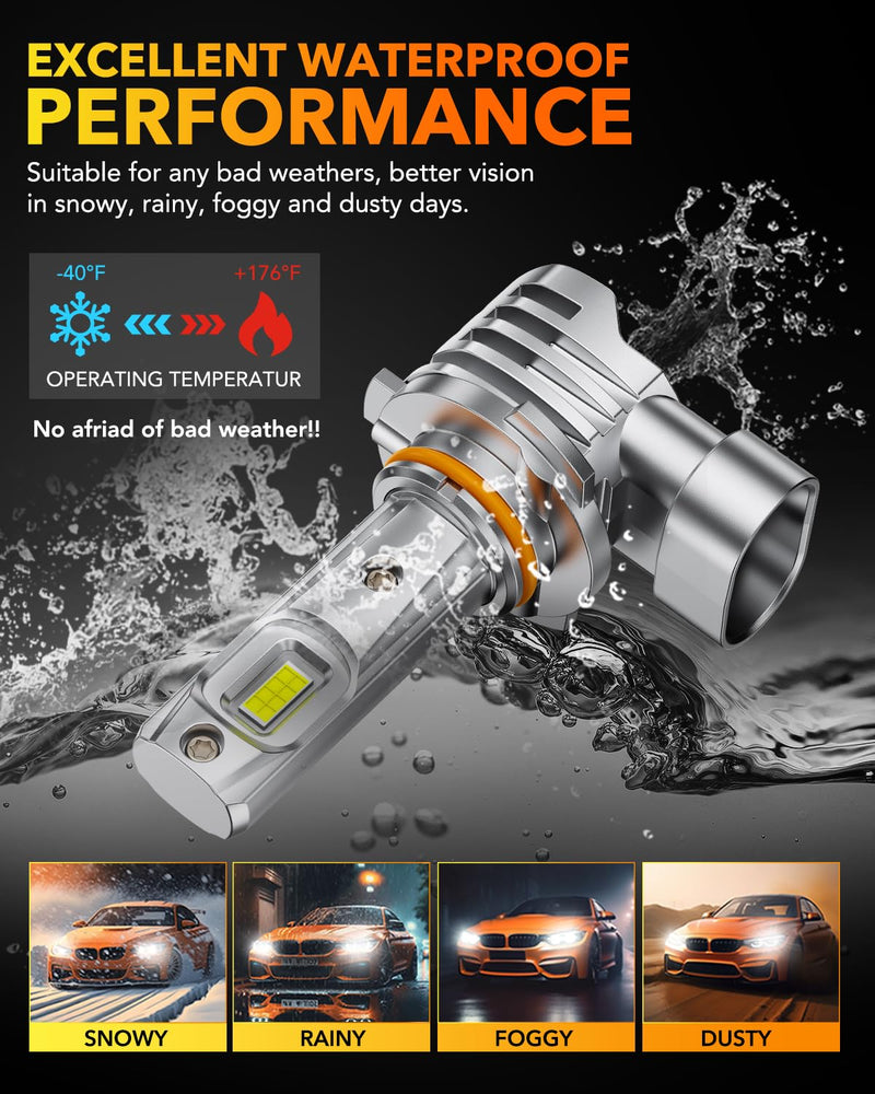 OXILAM H11 9005 LED Light Bulbs Combo, 56000 Lumens 700% Brighter 6500K Cool White Light, 1:1 Size 9005/HB3 H11/H9/H8 DRL Fog Light Replacement, IP68 Waterproof, Pack of 4 9005+H11